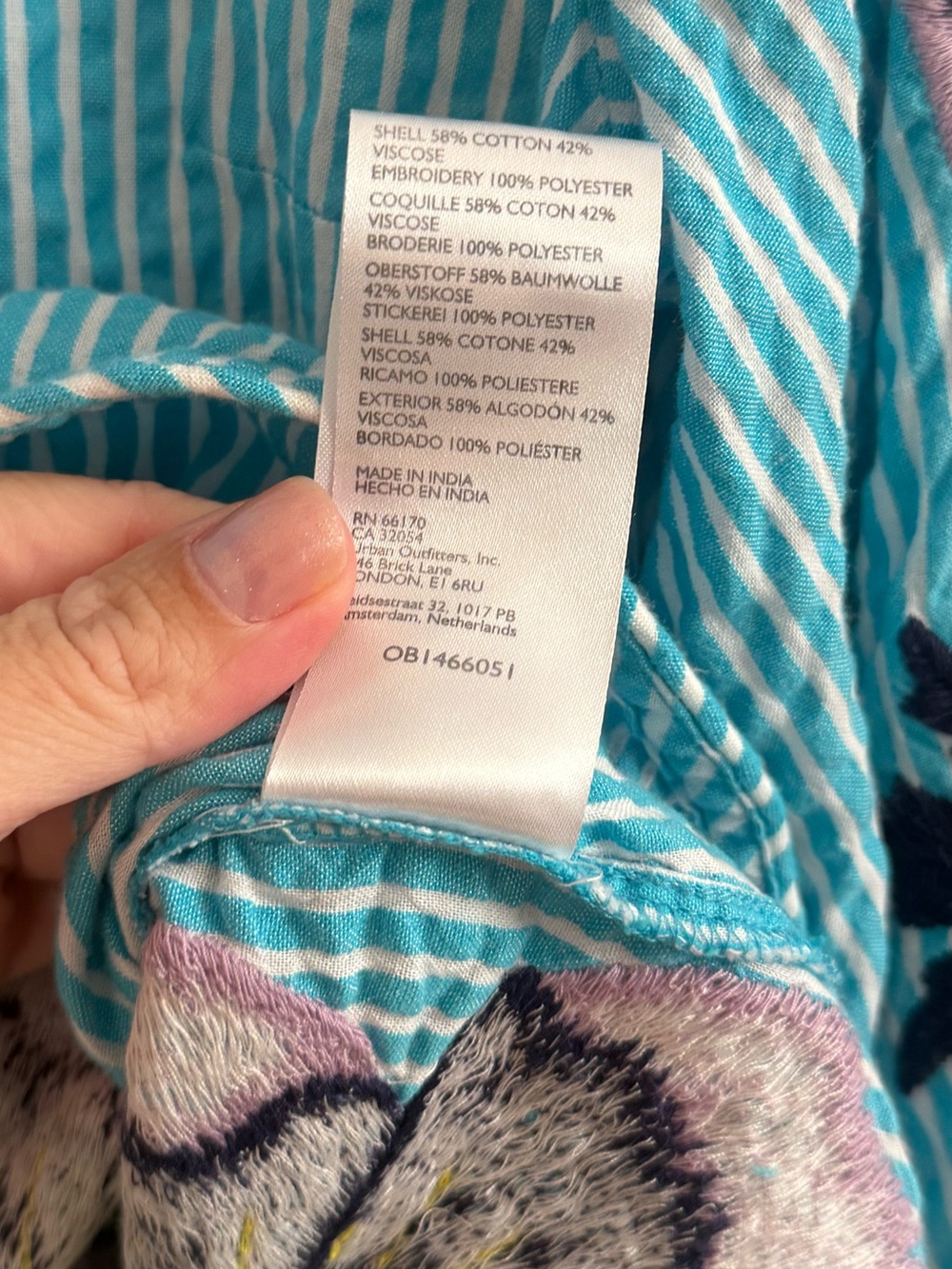 Maeve by Anthropologie Turquoise Blue Floral Embroidery Striped Button Blouse - Picture 5 of 7